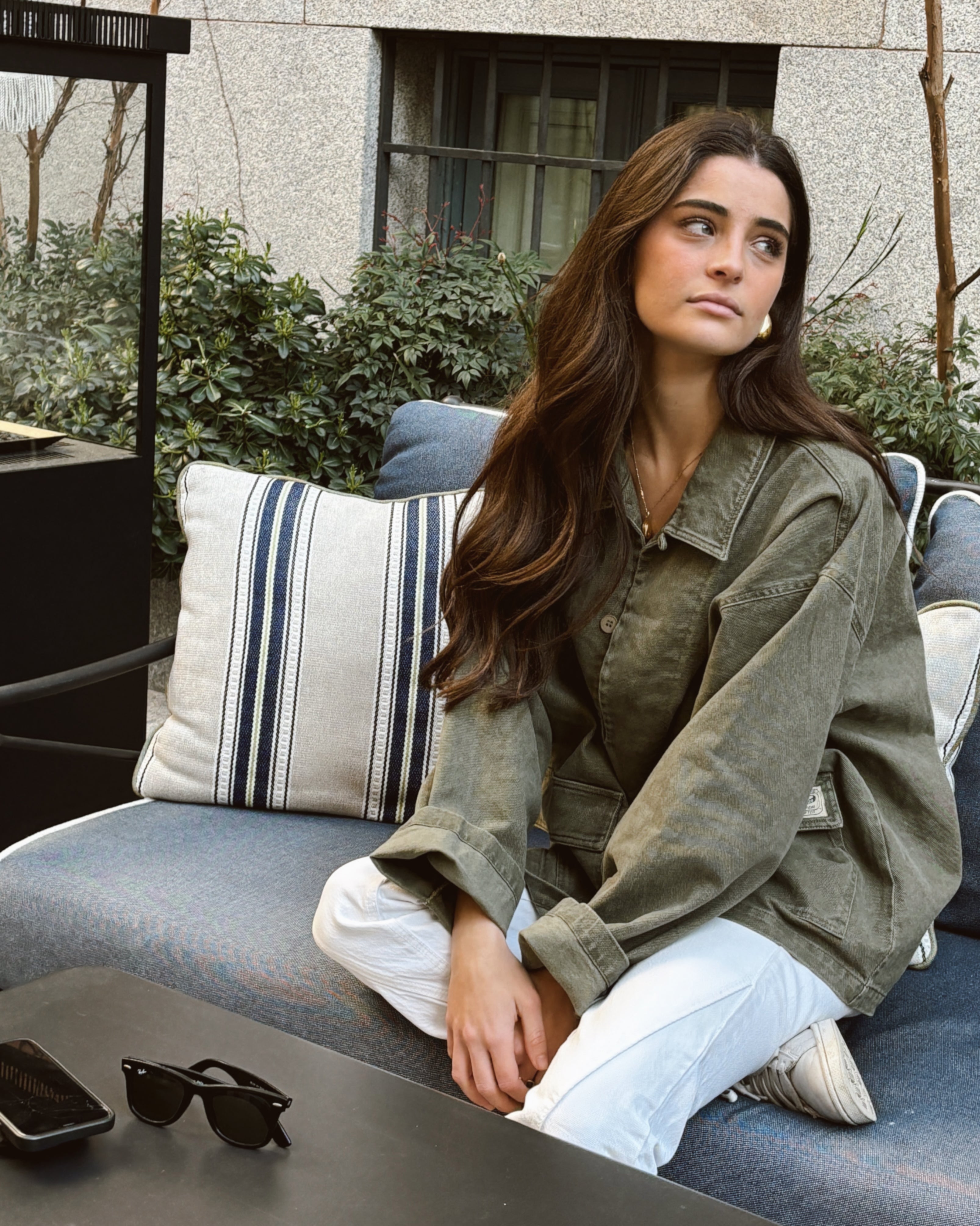 Veste en jean vert chasse
